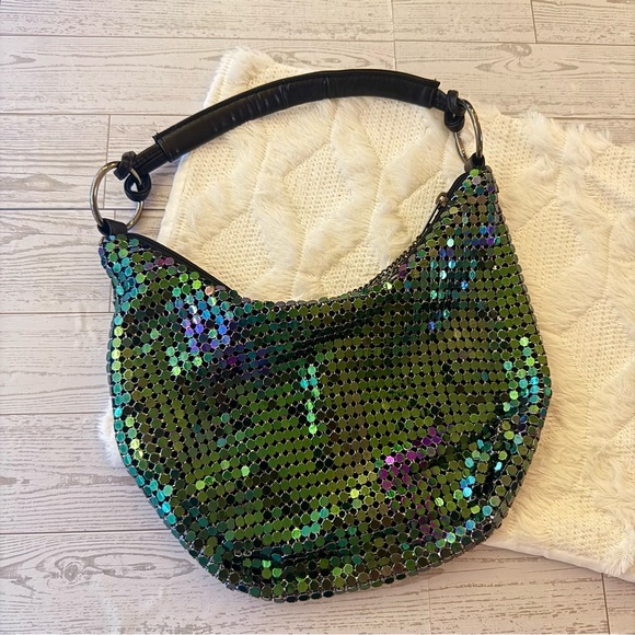 Vintage Sequin Iridescent Boho Wave Bag Black Party Dance - Picture 6 of 6